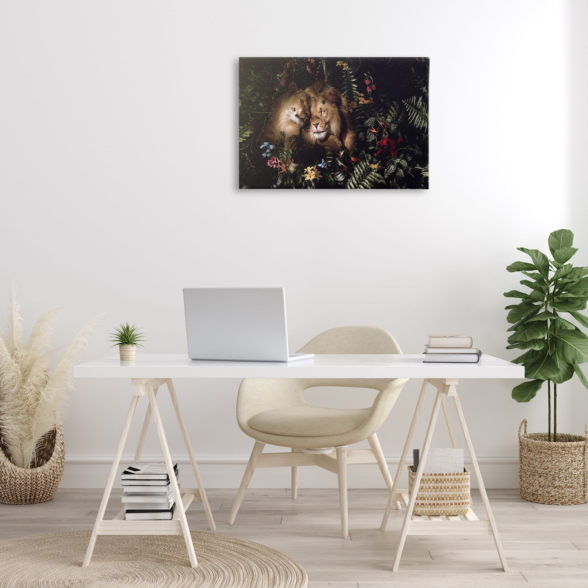 Stupell Industries Cuddling Lions Among Leaves Plants & Flowers Painting Wrapped Canvas Art Print Wall Art, 30 x 20