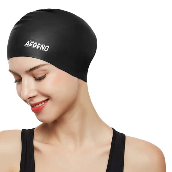 AEGEND Long Hair Swim Caps for Women Men Adults, Durable Silicone Swimming Caps, 3D Ergonomic Stretch Fit, Comfortable Waterproof Bathing Caps for Pool Training, 1 Pack