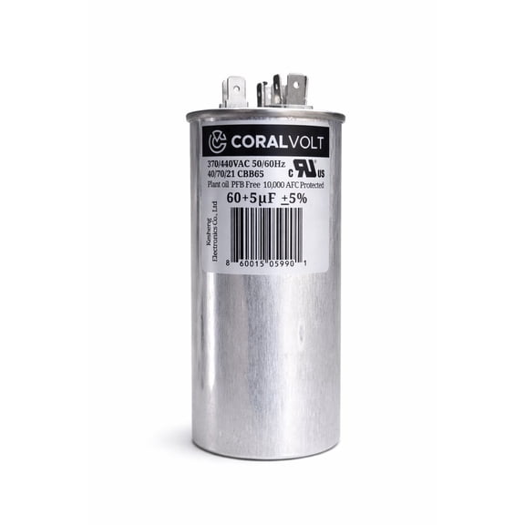 Coralvolt 60 µF 5 µF Dual Run Round HVAC Capacitor 370/440V CBB65 UL Rated