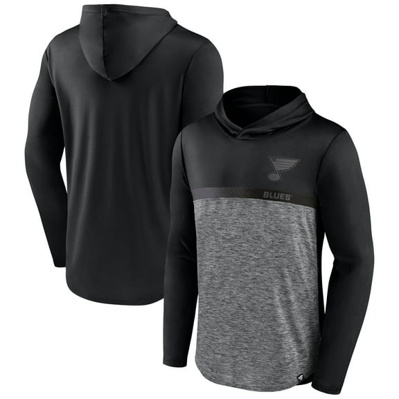 Men's Fanatics Black/Heather Charcoal St. Louis Blues Iconic Defender Pullover Hoodie