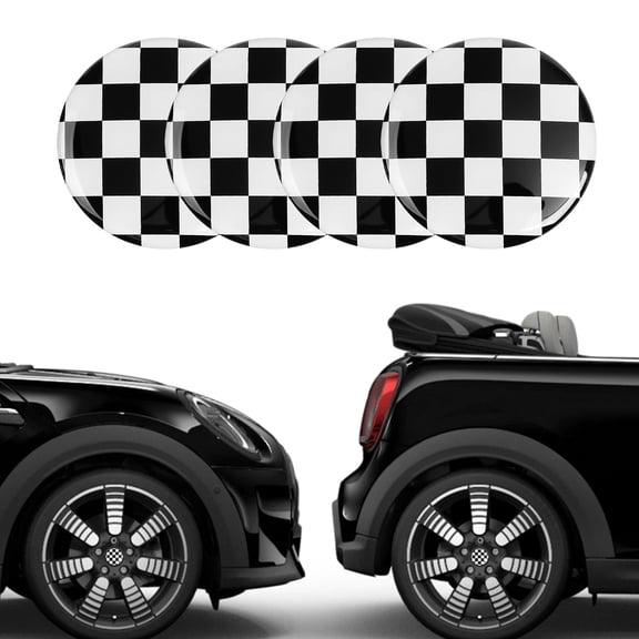 x xotic tech 4X Checker Pattern Style Wheel Center Cap Covers Compatible with Mini Coopers R50 R51 R52 R53 R55 R56 R57 R58 R59 R60 R61 F55 F56, etc (Black/White)