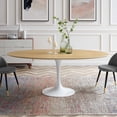 thumbnail image 2 of 78 inch Dining Table, Oval, Natural Brown White, Wood, Metal Steel, Modern Contemporary Mid-Century, Kitchen Room Cafe Bistro Restaurant Hospitality, 2 of 6