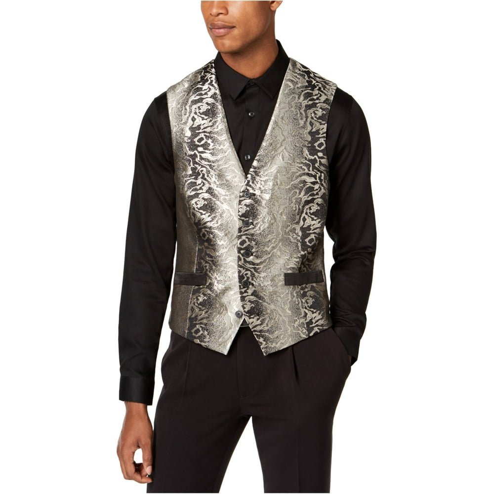 INC INC Mens Patterned Four Button Vest, Metallic, XLarge