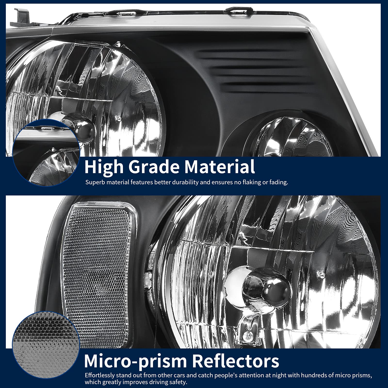 RVNI Black Housing Halogen Headlights For 04-08 Ford F150 06-08 Lincoln Mark Lt Lamps