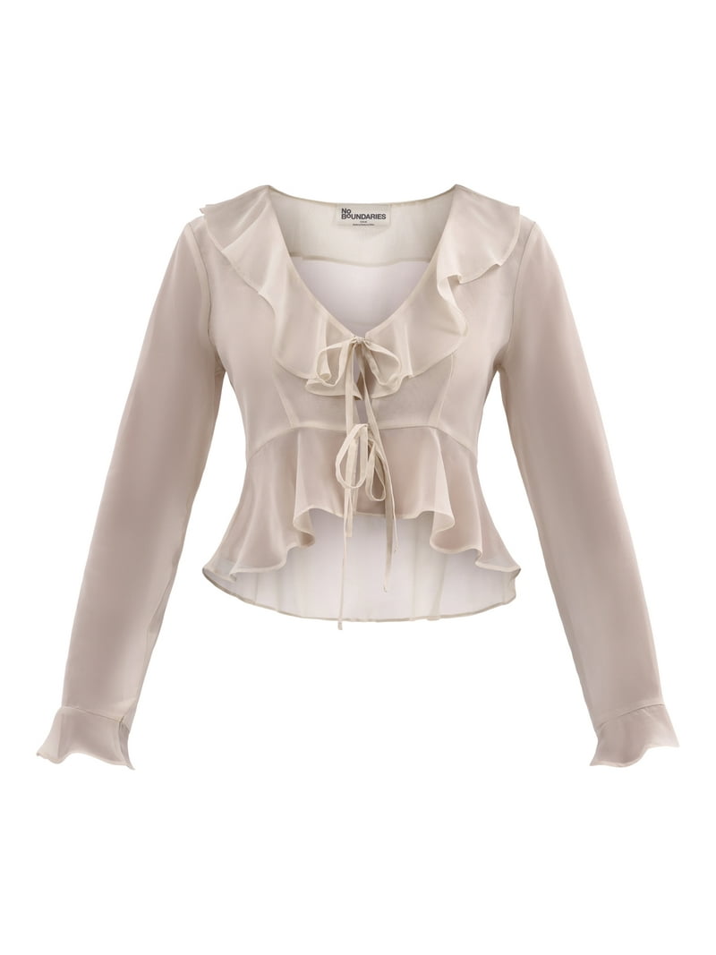 トップス border waffle undulate frill tops No Boundaries Ruffle Woven Top, Women's - Walmart.com