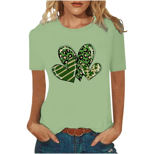 Mujeres Casual St. Patrick's Day Impreso manga corta cuello redondo pulóver blusa camiseta Tops Pompotops hkajfhjk458867