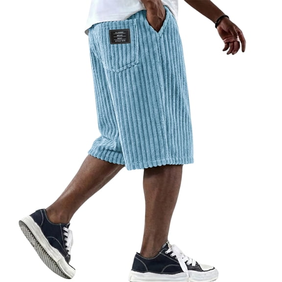 Nestiefly Mens Corduroy Shorts Casual Relaxed Fit Elastic Waist Drawstring 2026 Summer Beach Lightweight Comfort Lounge Short Light Blue 3XL