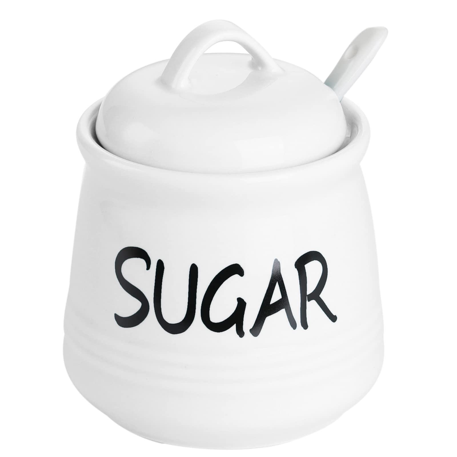 HAOTOP Porcelain Sugar Bowl with Lid and Spoon 12oz (White)