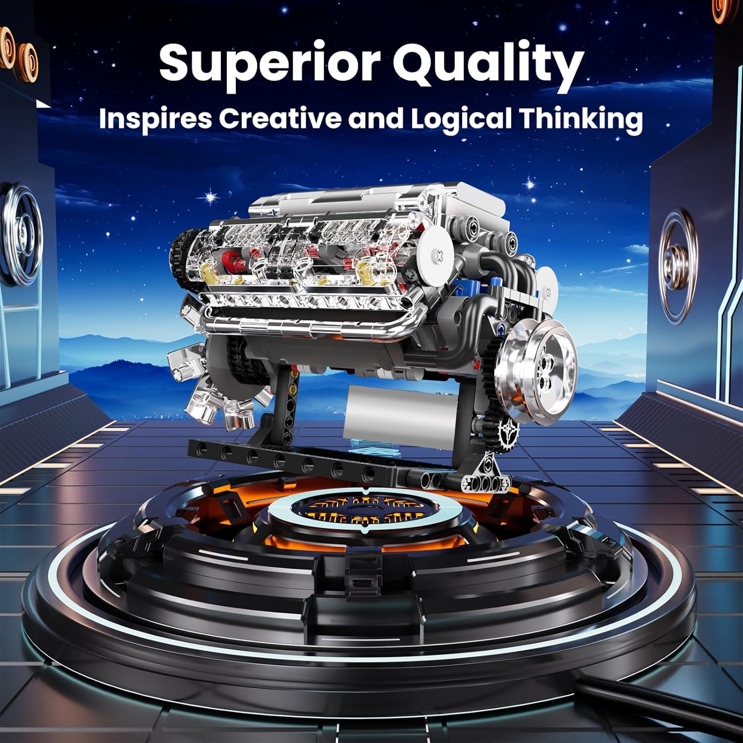V8 Engine Model Kit Build Your Own STEM Mini V8 Model Engine Building Blocks Sets that Worksfor Adults,535Pcs