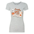 thumbnail image 2 of Wild Bobby It's Pumpkin Spice Latte Season Orange Black and White Halloween Women Slim Fit Junior Tee, Heather Grey, Small, 2 of 6
