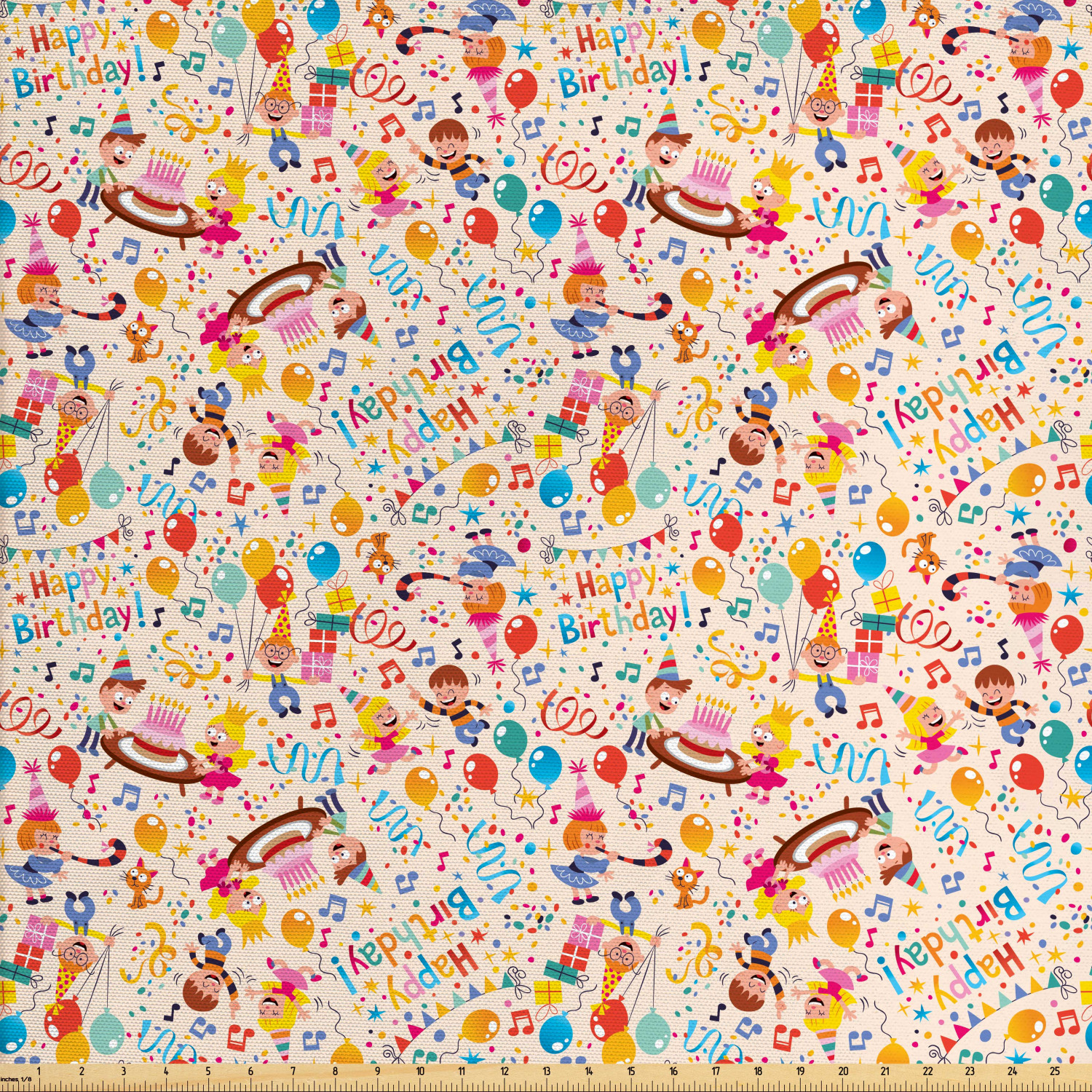 Birthday Fabric by The Yard, Children Celebration Theme Balloons