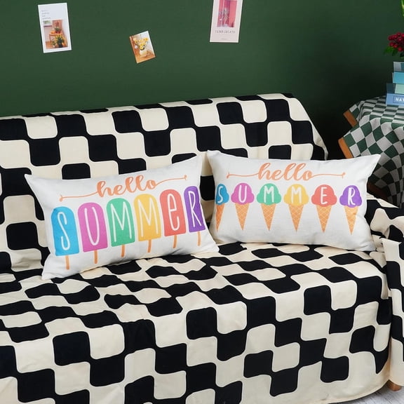 Summer Outdoor Lumbar Pillow Covers 12x20 Watercolor Ice Cream Decorative Patio Throw Pillowcases Farmhouse Happy Holiday Cushion Case for Sofa Bed