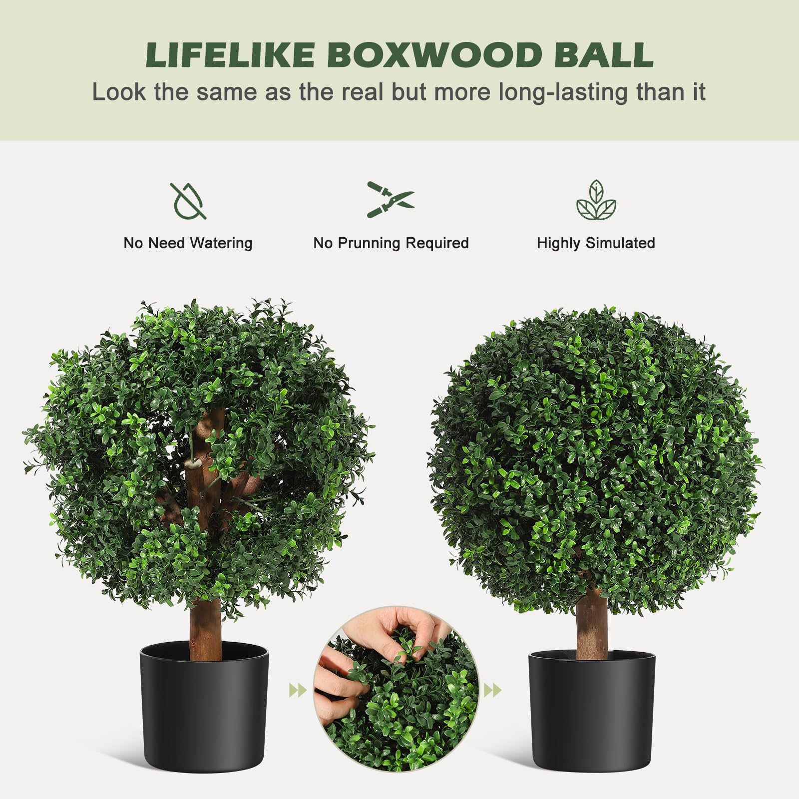 24 Inch Artificial Topiary Trees Set of 2, UV Resistant Faux Boxwood Plants with Pots, Fake Plants for Front Porch Patio Garden Walkway Entryway