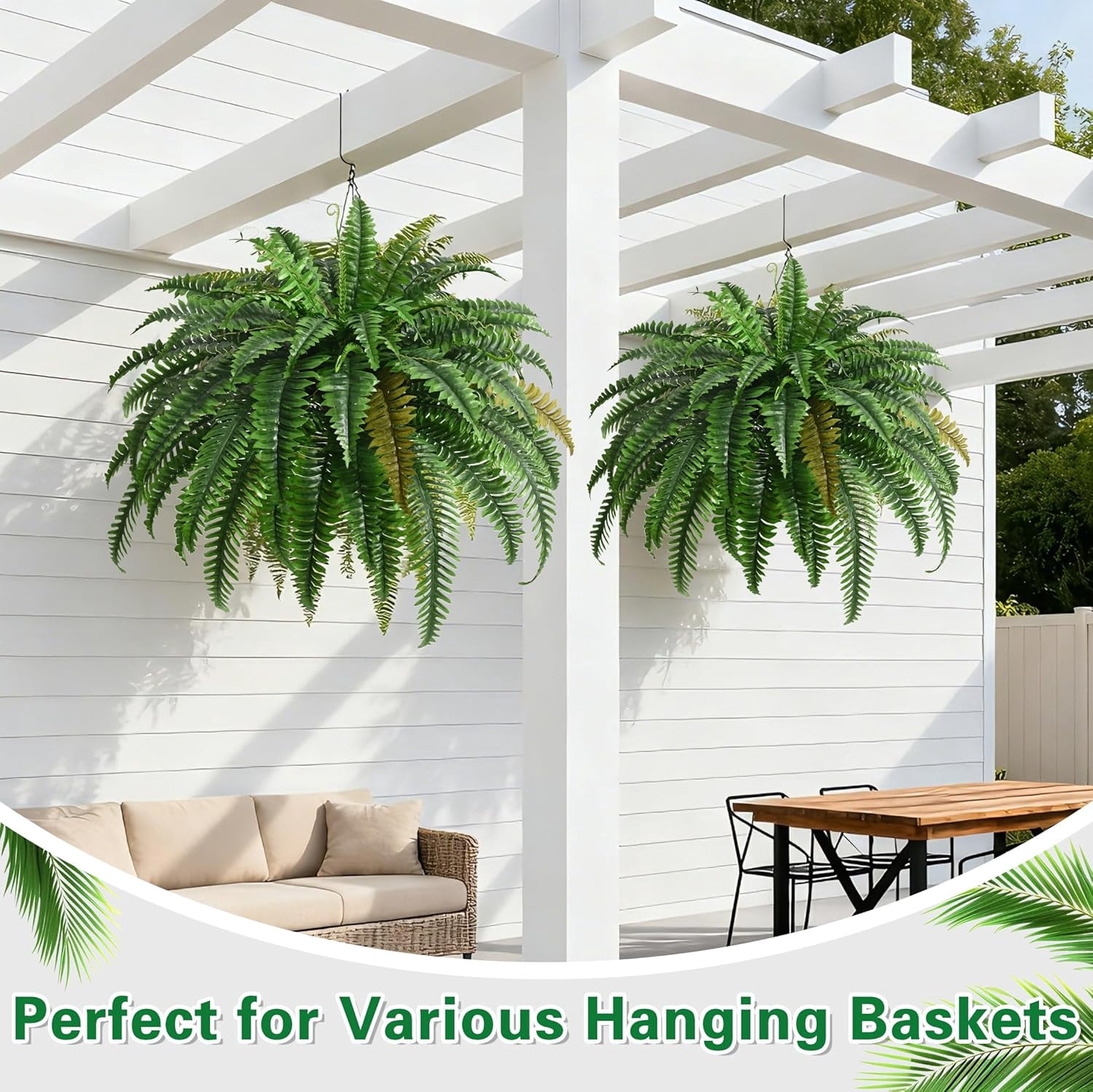 2PCS 45in Fake Ferns Large Artificial Plants Outdoor  Weatherproof Faux  Fern Realistic Hanging Decor for Porch Home Garden