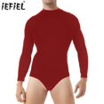 thumbnail image 2 of Body de manga larga con cuello simulado para hombre, camiseta interior de una pieza, ropa de baile informal de Color sólido con botones en la entrepierna y gimnasia, 2 of 5