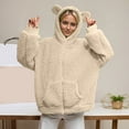 thumbnail image 2 of HNMKIU Women's Cozy Jacket with Bear Ears Hood Soft LambsZip Up Casual Womens Jackets for Autumn and Winter Seasons Cute Outerwear Khaki,XL, 2 of 5