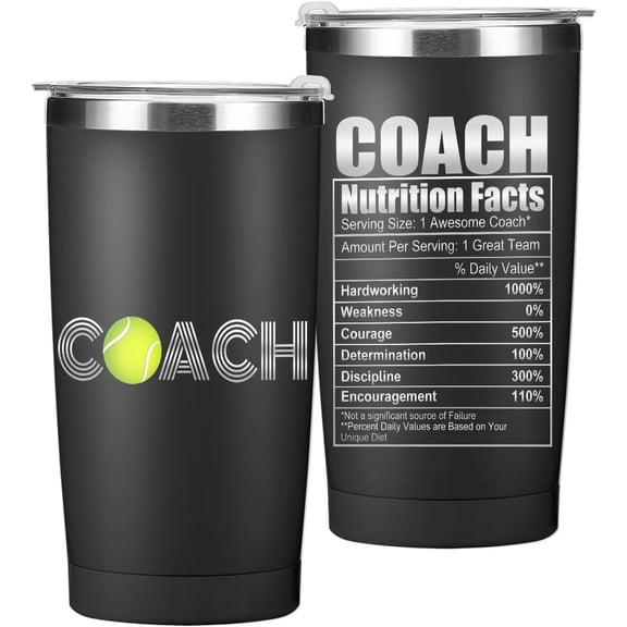 Coach Gifts Tumbler, 20oz Black Stainless Steel Insulated Coffee Tumbler with Lid, Tennis Balls Tumblers, Tennis Gifts for Men Boyfriend Coach, Him, Sports Coaches Christmas Birthday Gift