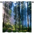 thumbnail image 3 of Forest Curtains - Nature Landscape Theme Mystical Woodland Trees Sunrise Paths Scenery Scene Print Pattern Grommet Light Filtering Window Drapes for Bedroom Living Room 2 Panels 52 x 84 Inch, 3 of 6