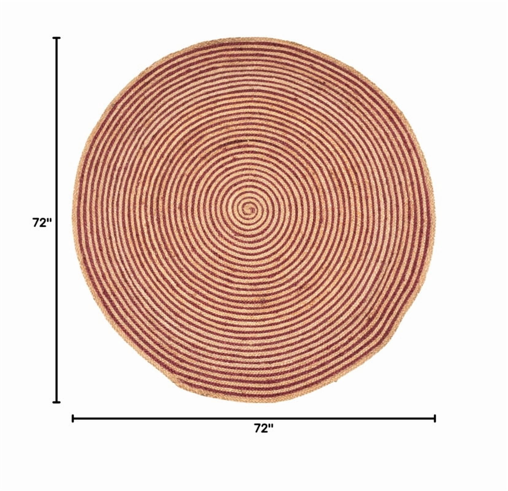 Jute Round Natural Braided Reversible Area Rug , Eco Friendly Rustic Farmhouse Boho Carpet for Living Room, Bedroom, Kitchen, Dining, Burgundy, 3 FT