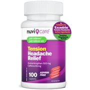 Nuvicare Tension Headache Relief Pills with 500mg Acetaminophen and 65mg Caffeine - Non Aspirin Pain Reliever Aid - Compare to Active Ingredient in Excedrin Tension Headache (100 Caplets)