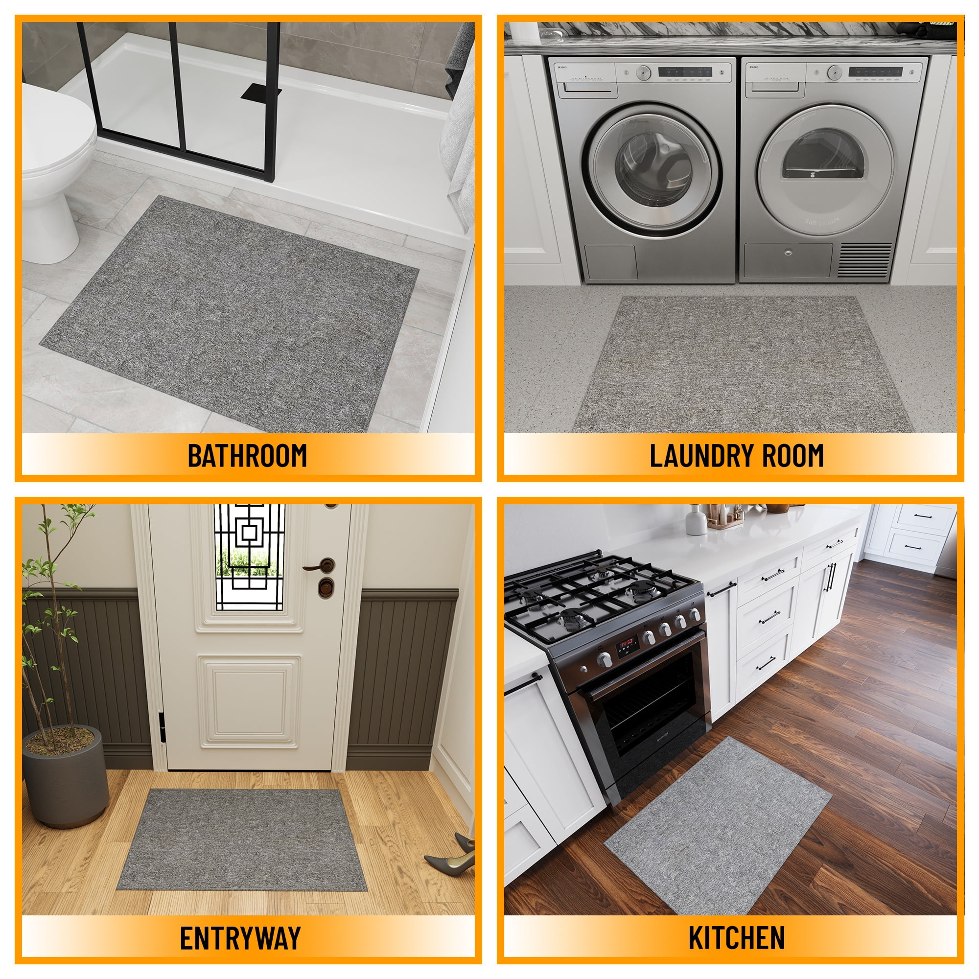 Ottomanson Small Area Rug 1'10" x 3' Non-Slip Stain-Resistant Custom Size Entryway Mat for Bathroom, Gray