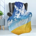 thumbnail image 4 of Yellow and Blue Soft Flannel Fleece Blanket, Wheat Field Vibrant Summer Harvest Sunbeam Rural Farm Scenery, Cozy Plush for Indoor and Outdoor Use, 50" x 70", Earth Yellow Blue White, by Ambesonne, 4 of 5