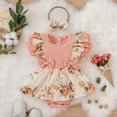 thumbnail image 2 of Viworld Infant Girls Ruffles Short Sleeve Floral Printed Romper Newborn Bowknot Ribbed Bodysuits Headbands Outfits Baby Cute Clothing, 2 of 7