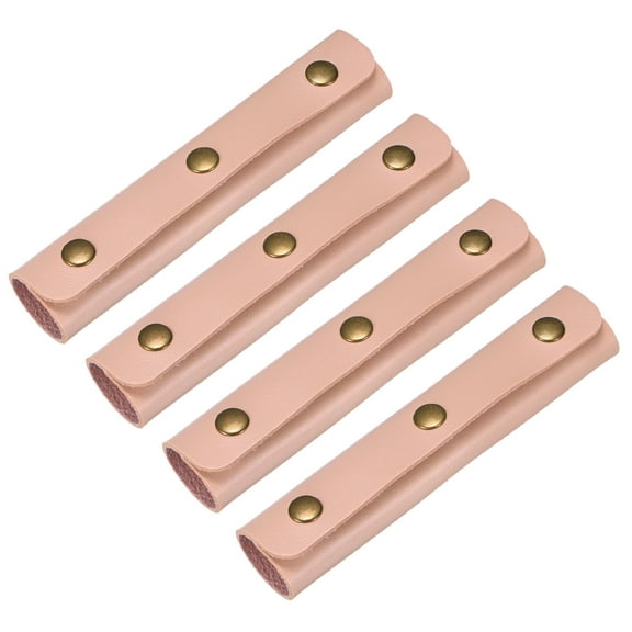 Uxcell 4Pcs Leather Handle Wrap with 3 Metal Clasps for Suitcases,Peach Pink