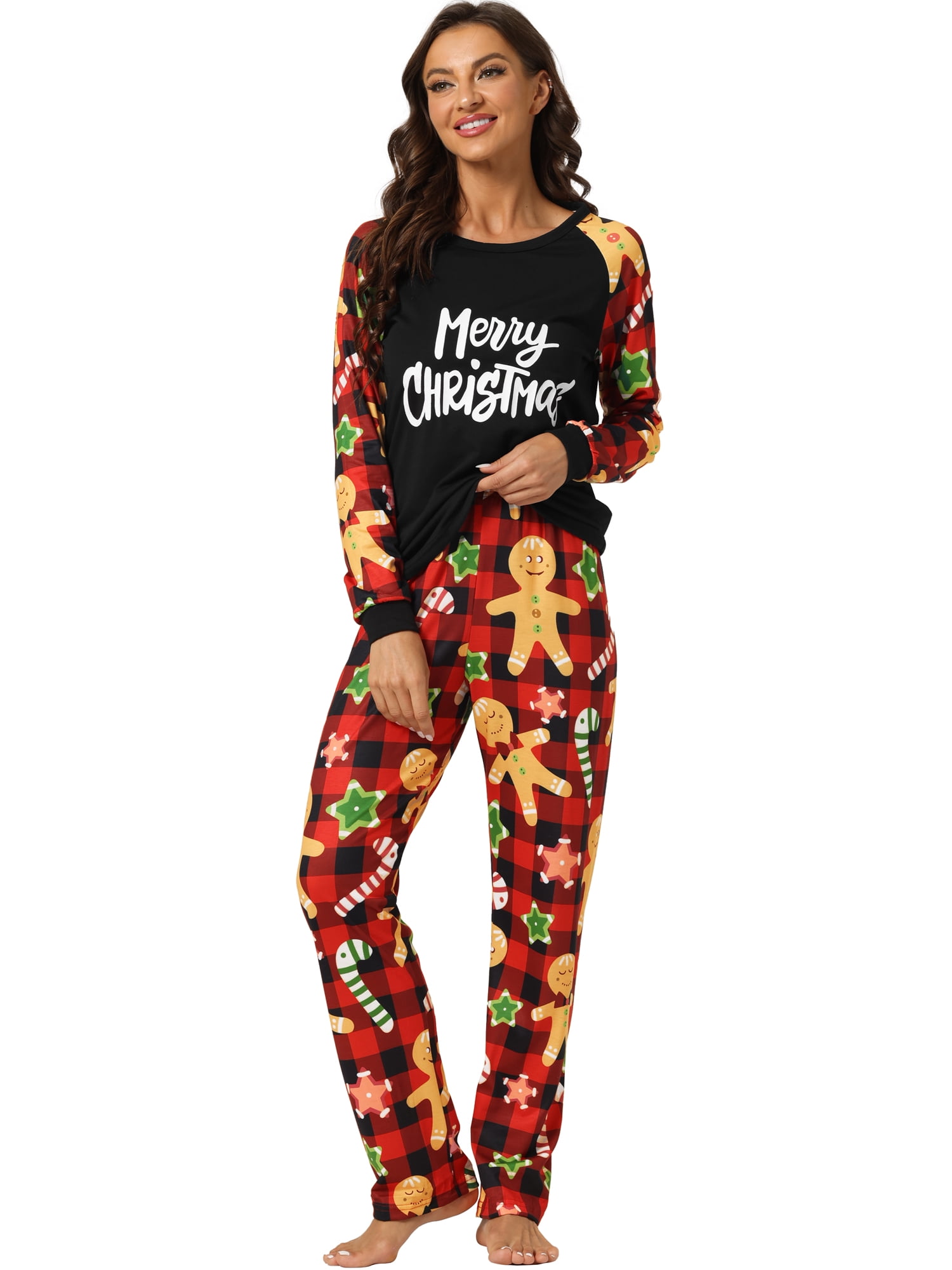 Unique Bargains Christmas Long Sleeve Tee with Pants Loungewear Family Pajama Sets L Big Boys