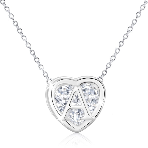 APSVO 925 Silver Plated Love Heart Initial Necklaces for Women CZ Letter A Pendant Chain Birthday Christmas Jewelry Gifts Teen Girls Stocking Stuffers Kids Age