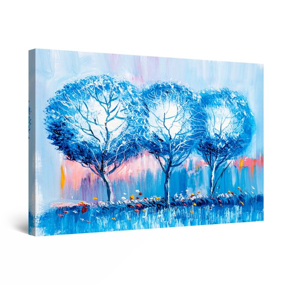 Startonight Canvas Wall Art Abstract - Blue Landscape, Trees over Time Painting - Artwork Print for Bedroom 24" x 36" 