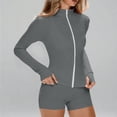 thumbnail image 7 of Domuza Women's 2 Piece Tracksuit Sets Long Sleeve Zip Up Tops and Shorts Casual Solid Color Yoga Suit Set Workout Oufit Jogger Loungewear Set Mint Green L, 7 of 7