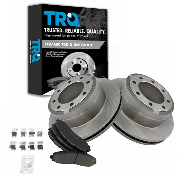 TRQ Rear Brake Pad & Rotor Kit Brake Pads Brake Rotor Ceramic Fits Select 2013-2019 Ford F-250 Super Duty F-350 Super Duty