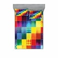 thumbnail image 2 of Ambesonne Retro Fitted Sheet & Pillow Sham Set, Rainbow Retro Patchwork, Twin, Multicolor, 2 of 3