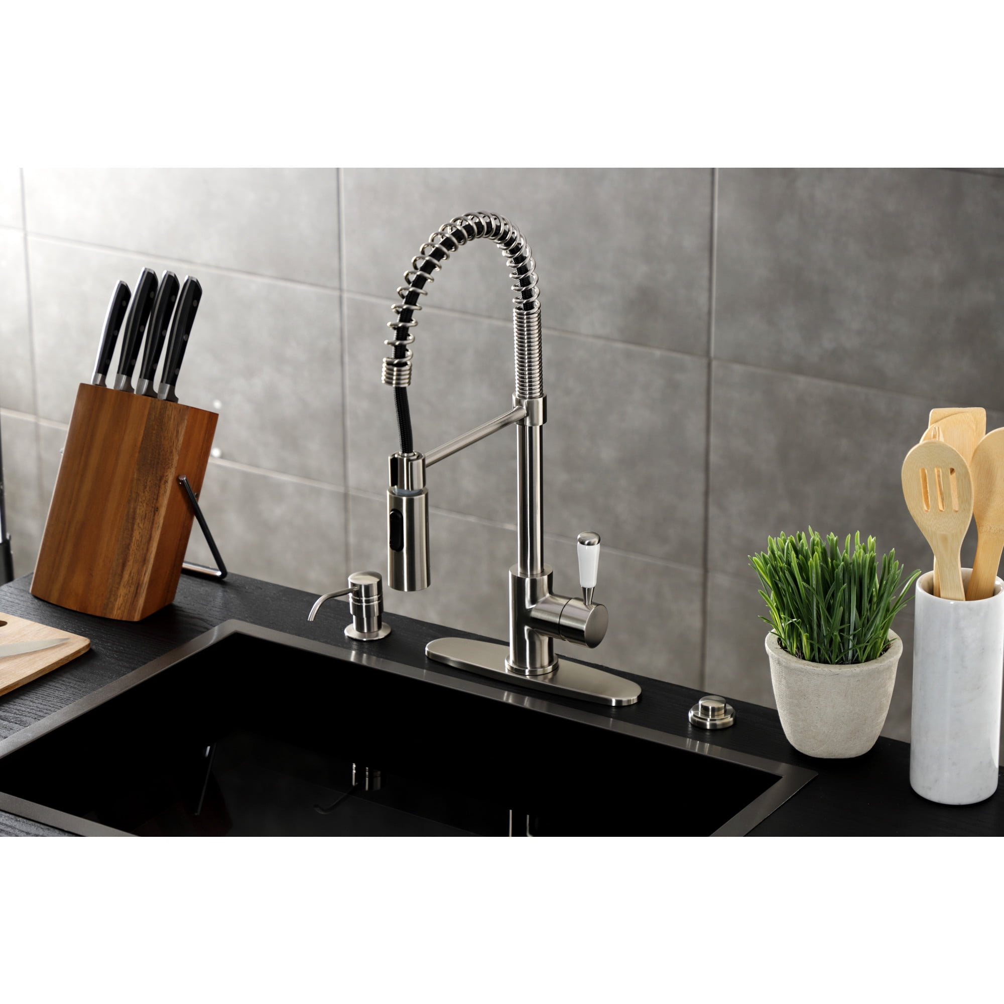 Gourmetier LS8778DPL Single-Handle Deck-Mount Pre-Rinse Kitchen Faucet, Brushed Nickel