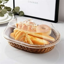 WUJDF 1 Pc Rattan Woven Bread Basket, 13.39x8.86 Inch Imitation Rattan Food Storage Container with Transparent Lid, Multifunctional Fruit, Vegetable, Snack and Dessert Storage Basket for Food Display