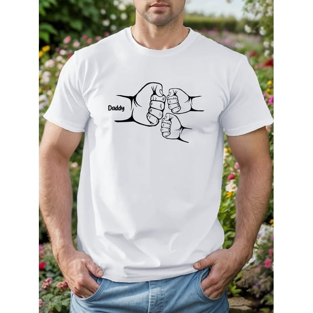 Camiseta con estampado "Daddy and Baby Fist Bump" para hombre, cuello redondo, poliéster - Camiseta informal de punto de verano