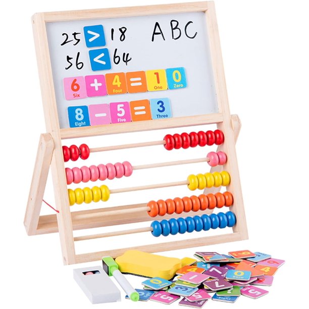 Herramienta de ábaco, herramienta de ábaco de madera multifunción, con tablero de dibujo de doble cara, adecuada para niños, niños pequeños y niños en edad preescolar. Siete rompecabezas.