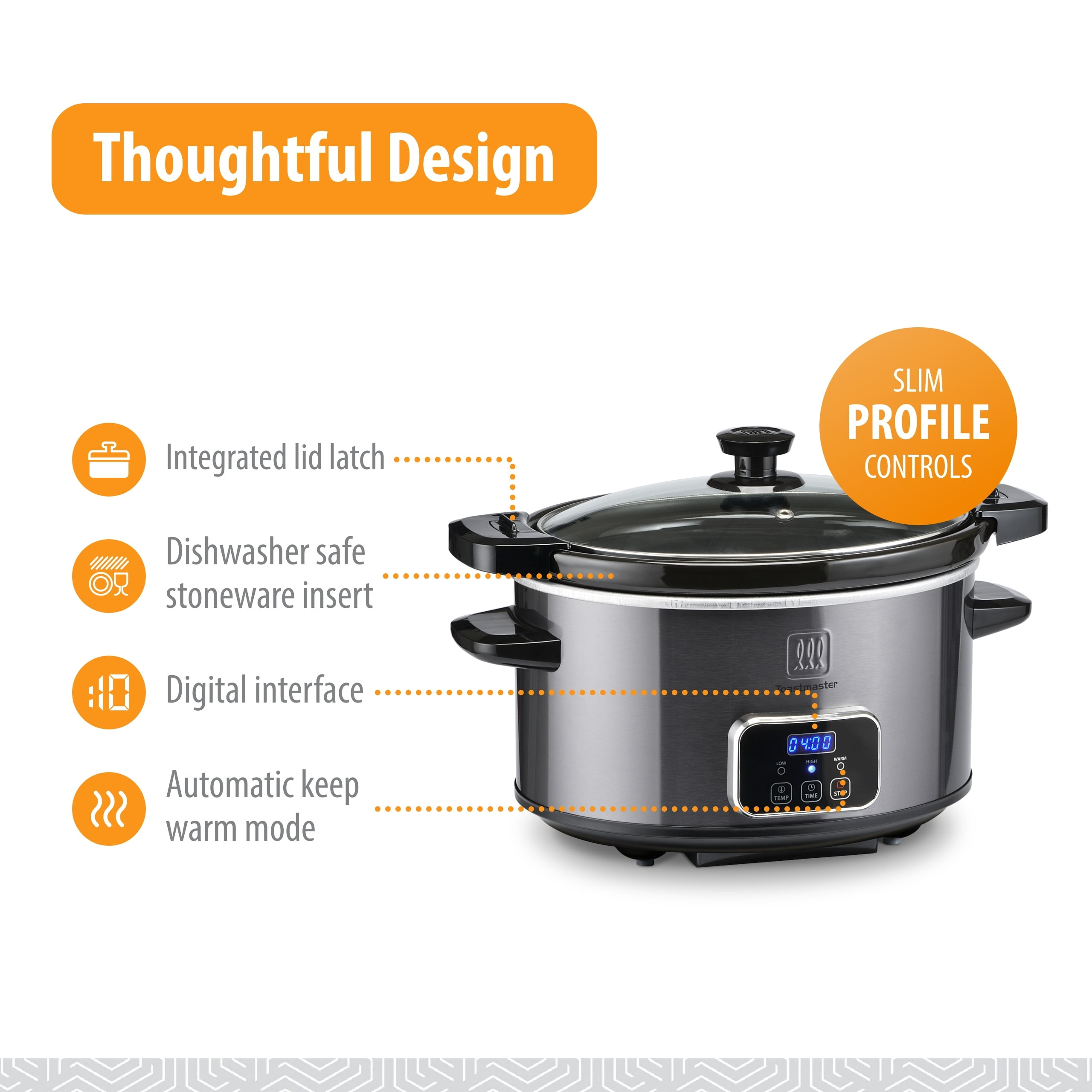 Toastmaster 4-Quart Digital Slow Cooker with Locking Lid, Graphite