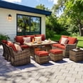 thumbnail image 3 of MEISSALIVVE 8 Pieces Patio Furniture Set with Swivel Rocking Chairs, Patio Conversation Set with Dining Table, Patio Dining Set with Waterproof Cushions for Lawn Backyard Porch (Red), 3 of 9