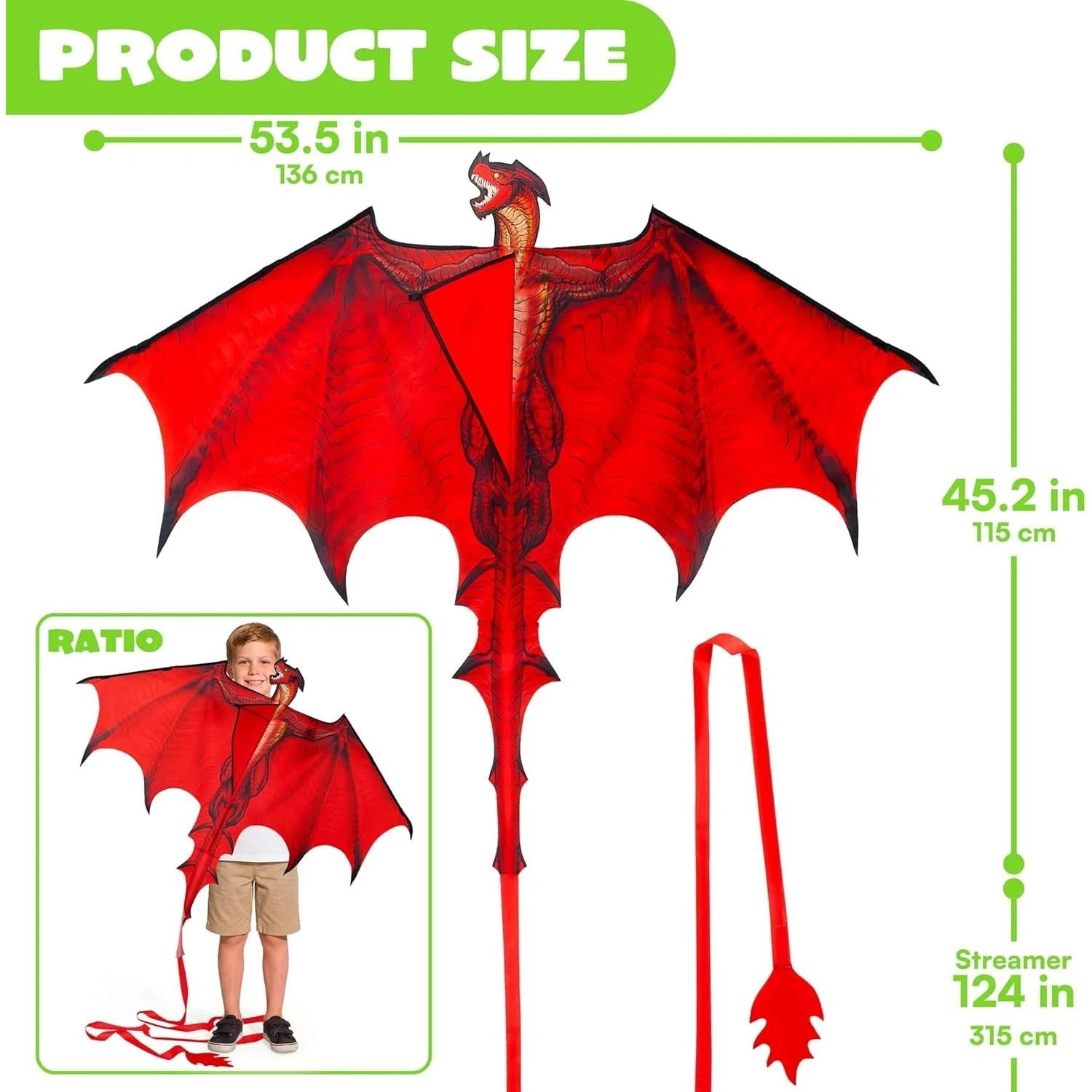 Dragon Kites for Kids and Adults, Easy to Fly Large Single Line Kite for Kids...