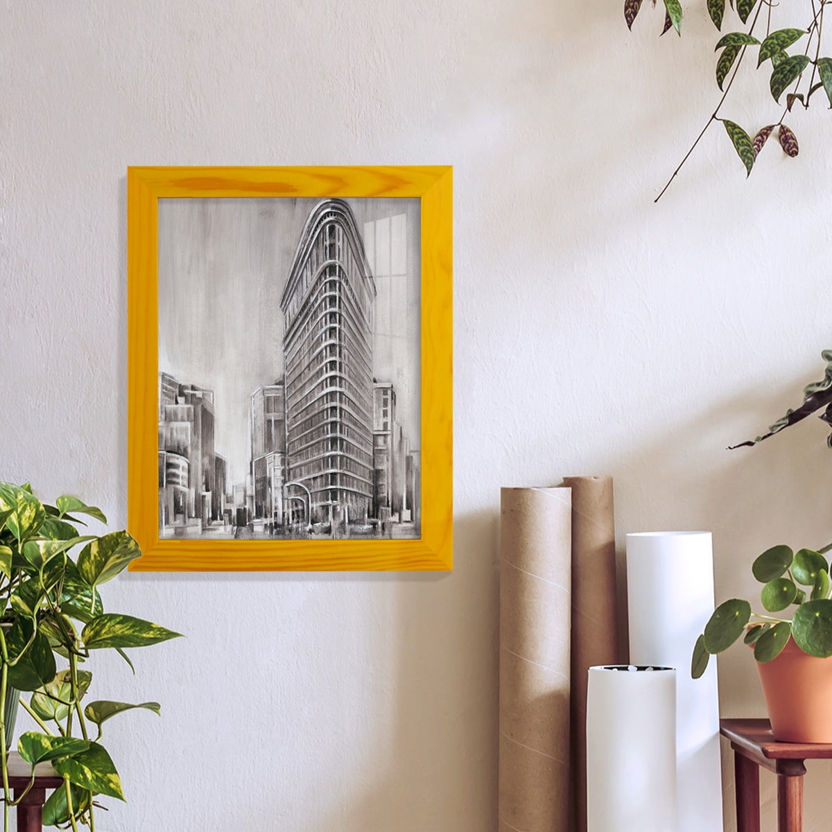 Art Deco Cityscape II -Framed Print w/glass-Sunflower Yellow