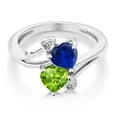 thumbnail image 2 of Gem Stone King 1.66 Ct Heart Shape Green Peridot Blue Created Sapphire 10K White Gold Diamond Accent Ring, 2 of 3