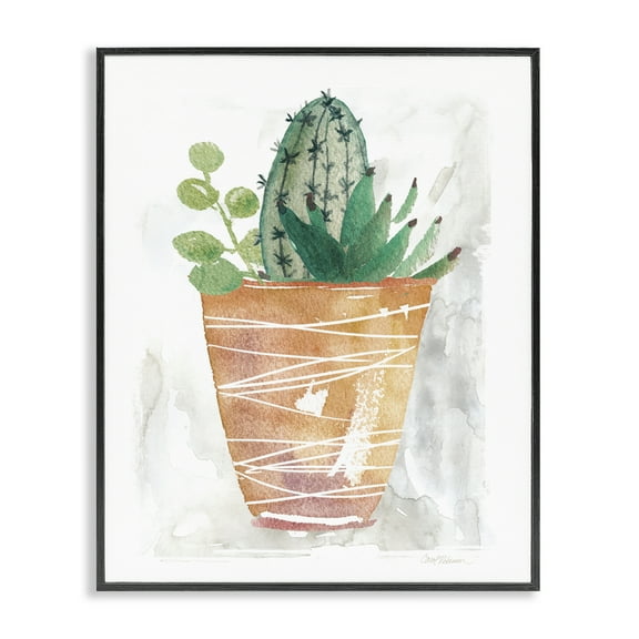 Stupell Industries Cactus & Succulent Vase Plants & Flowers Painting Black Framed Art Print Wall Art, 11 x 14