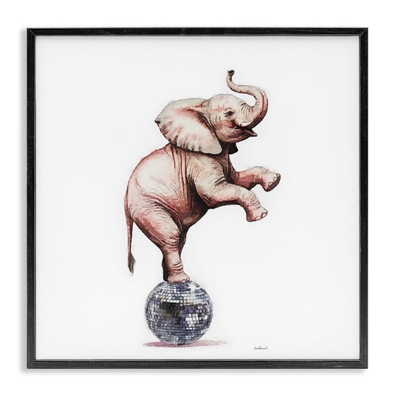 Stupell Industries Eclectic Elephant on Disco Ball Black Framed Giclee Art, 12 x 12, by Amanda Greenwood