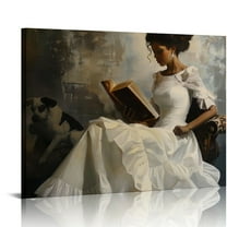 JEUXUS  Vintage Female Portrait Reading A Book Poster, Famous  Canvas Wall Art, Antique African American Wall Art, Retro Black Girl Pictures Wall Decor for Bedroom  20x16in