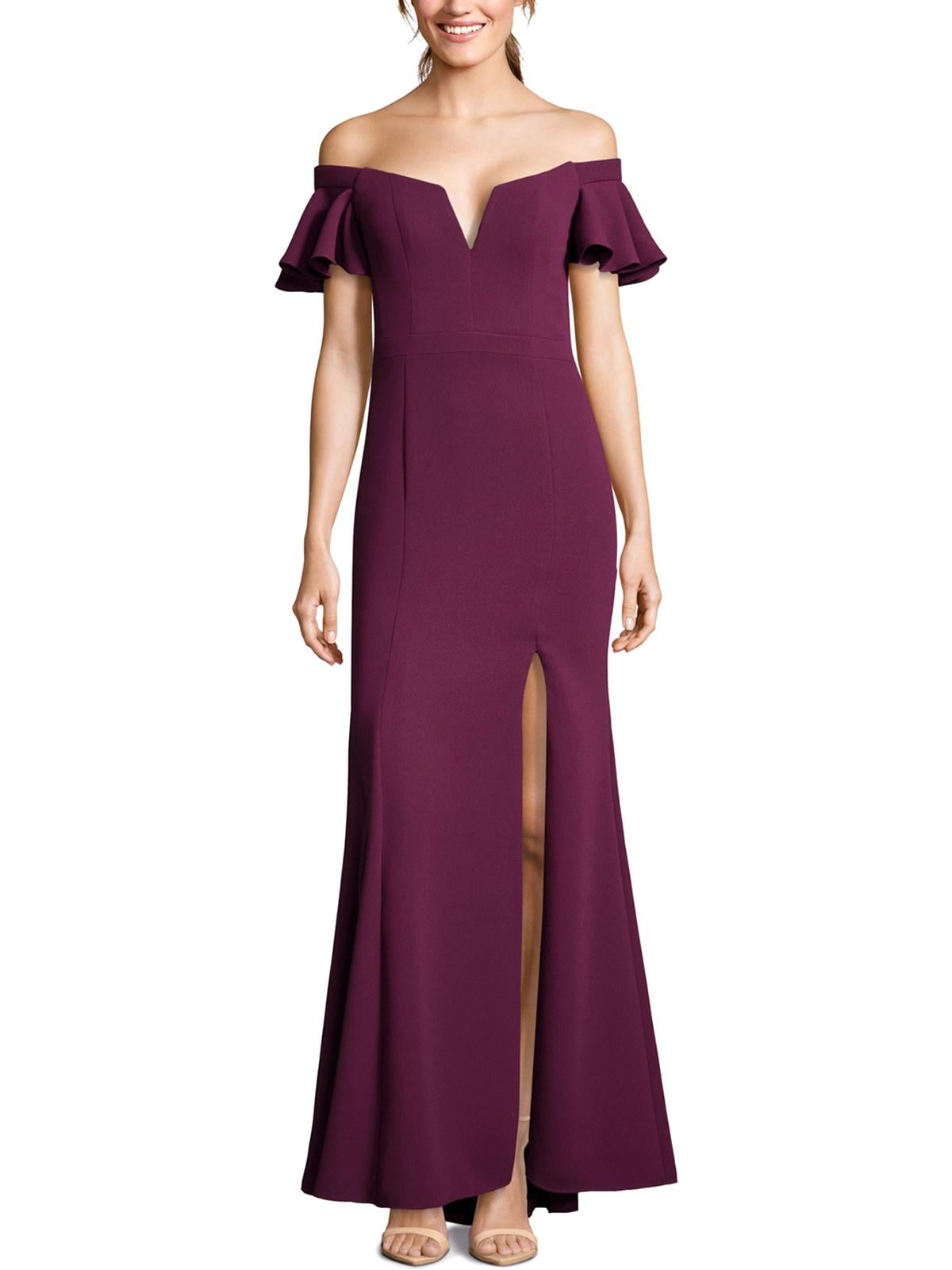 xscape ruffle off the shoulder gown