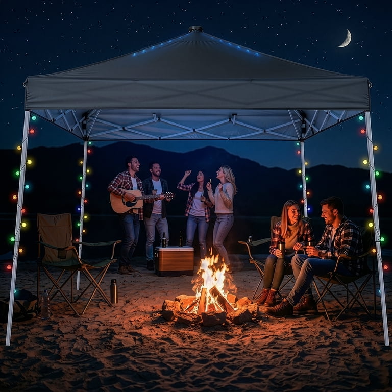 Ktaxon 10ft x 10ft Ez Pop Up Canopy Tent with Lights,LED Frame