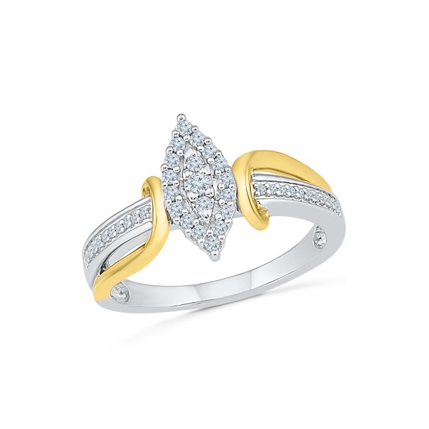 DGold Sterling Silver over 10K Yellow Gold Round White Diamond