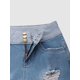 thumbnail image 4 of Pantalones vaqueros capris para mujer, cintura media, detalle de bolsillo rasgado, dobladillo doblado con doble botón, pantalones de mezclilla, azul medio, grande, 4 of 5
